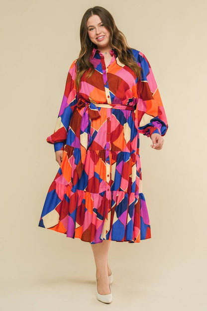 A Printed Woven Midi Dress | Fuchsia Blue