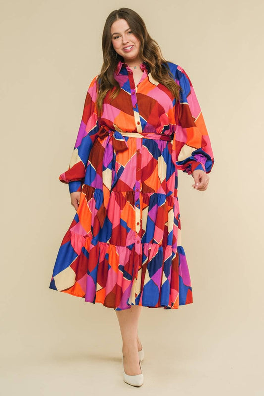 A Printed Woven Midi Dress | Fuchsia Blue