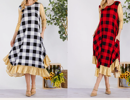 Plaid Ruffle Midi Dress – Multiple Colors