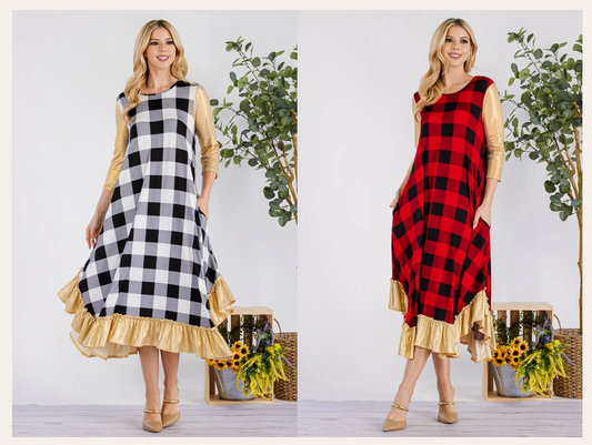 Plaid Ruffle Midi Dress – Multiple Colors