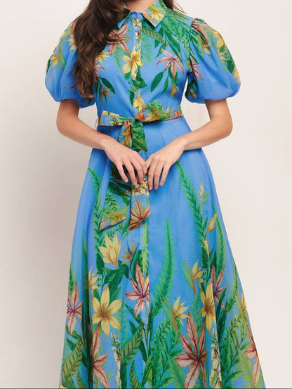 Blue Contemporary Printed Midi Dress