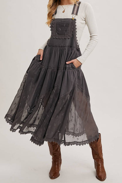 Lace Embroidered Tulle Bib Maxi Dress
