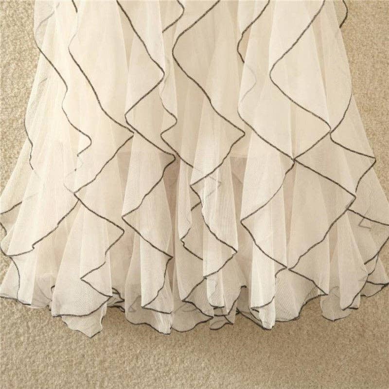 Fashionable Medium-Length Wavy Mesh Tulle Skirt: Apricot / One_size