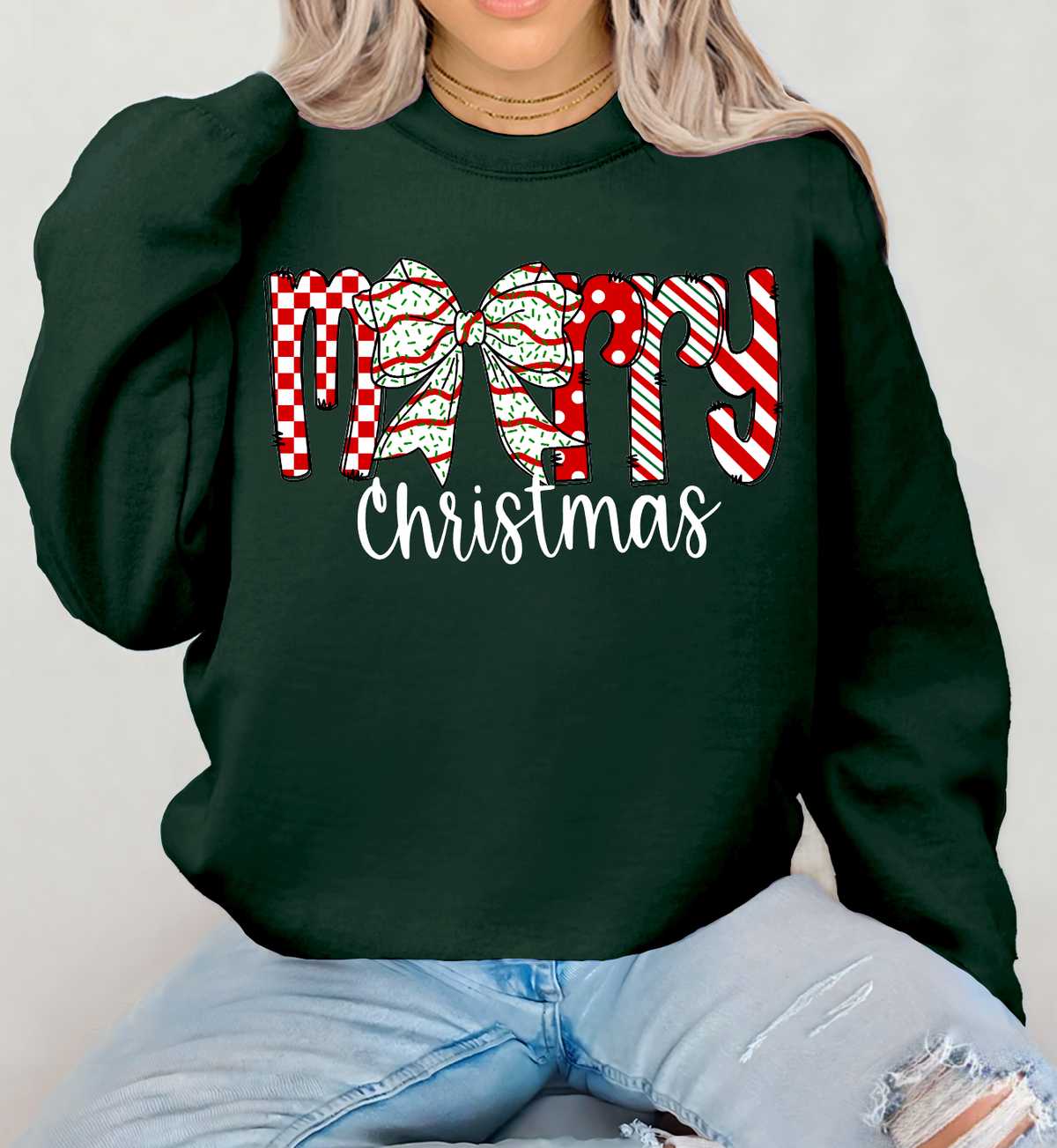 Merry Christmas Bow Graphic Sweatshirt