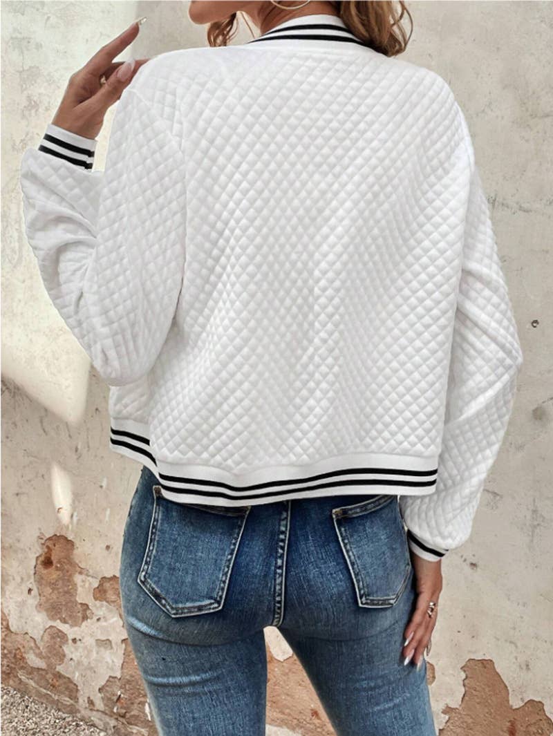 STAND-UP COLLAR PLAID ZIPPER BASEBALL JACKET