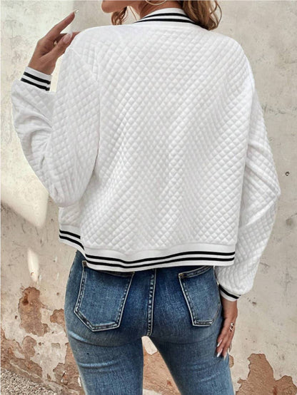 STAND-UP COLLAR PLAID ZIPPER BASEBALL JACKET