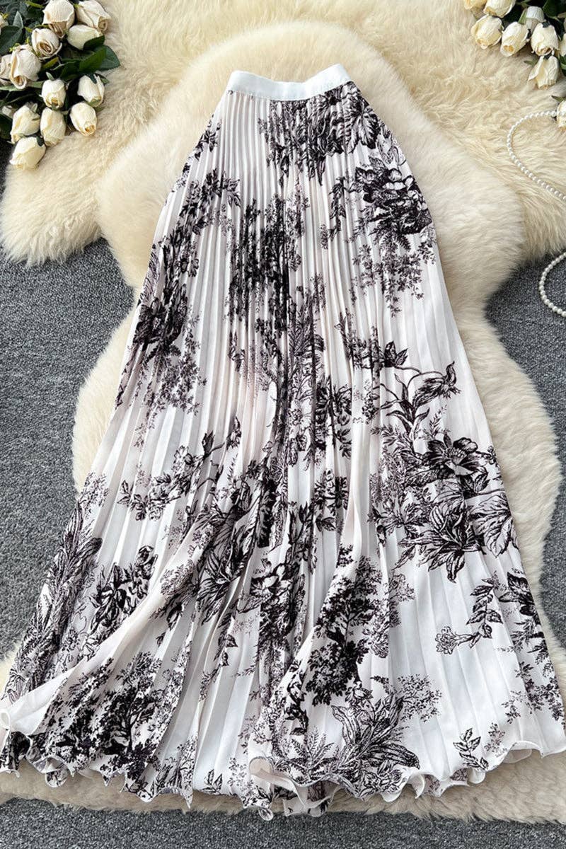 Floral Elegance Pleated Midi Skirt