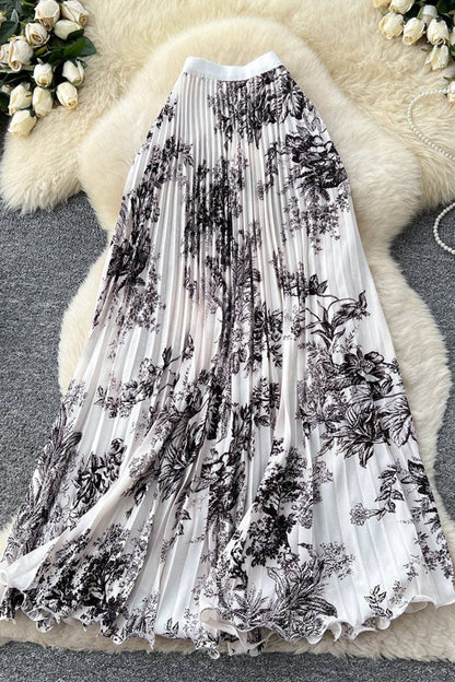 Floral Elegance Pleated Midi Skirt