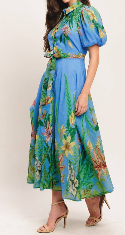 Blue Contemporary Printed Midi Dress