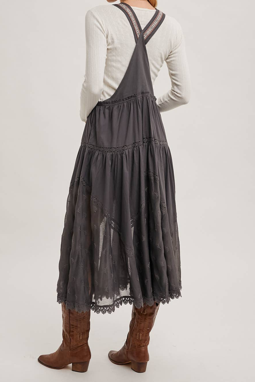 Lace Embroidered Tulle Bib Maxi Dress