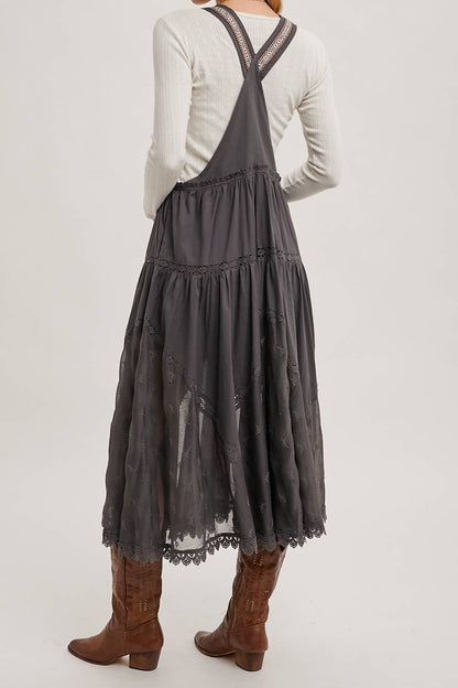 Lace Embroidered Tulle Bib Maxi Dress
