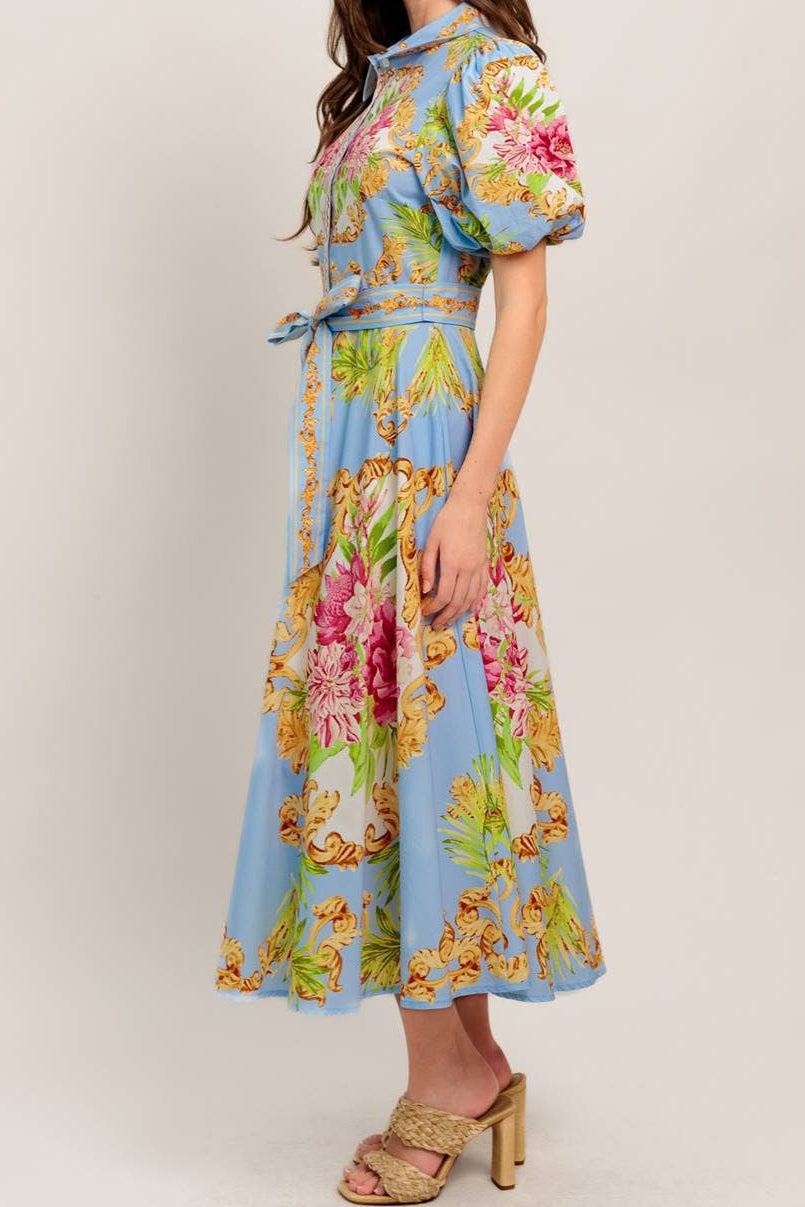 Light Blue Multi Printed Midi Dress