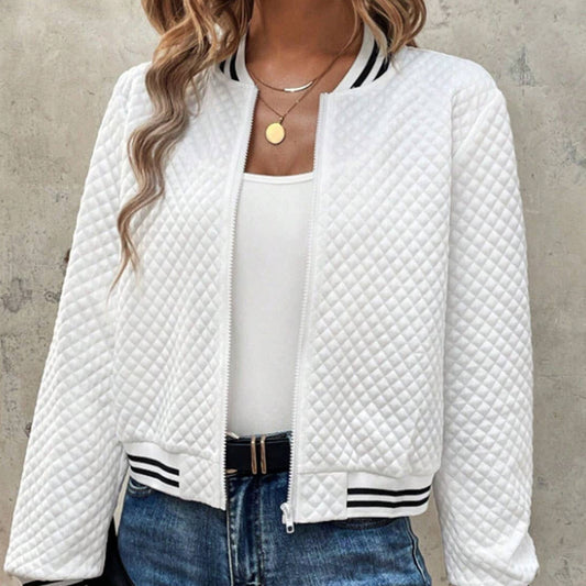Stand-Up Collar Plaid Zipper Baseball Jacket