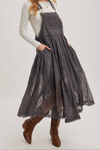 Lace Embroidered Tulle Bib Maxi Dress