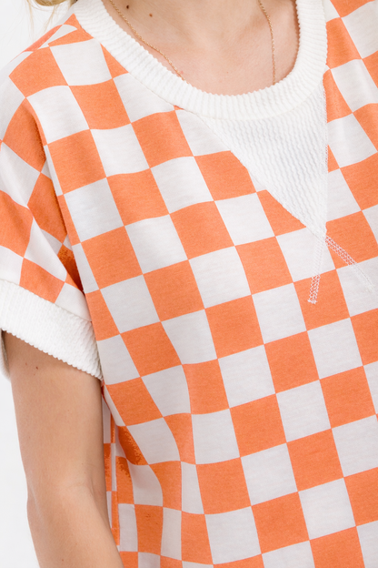 Checkered Print Short Sleeve Top