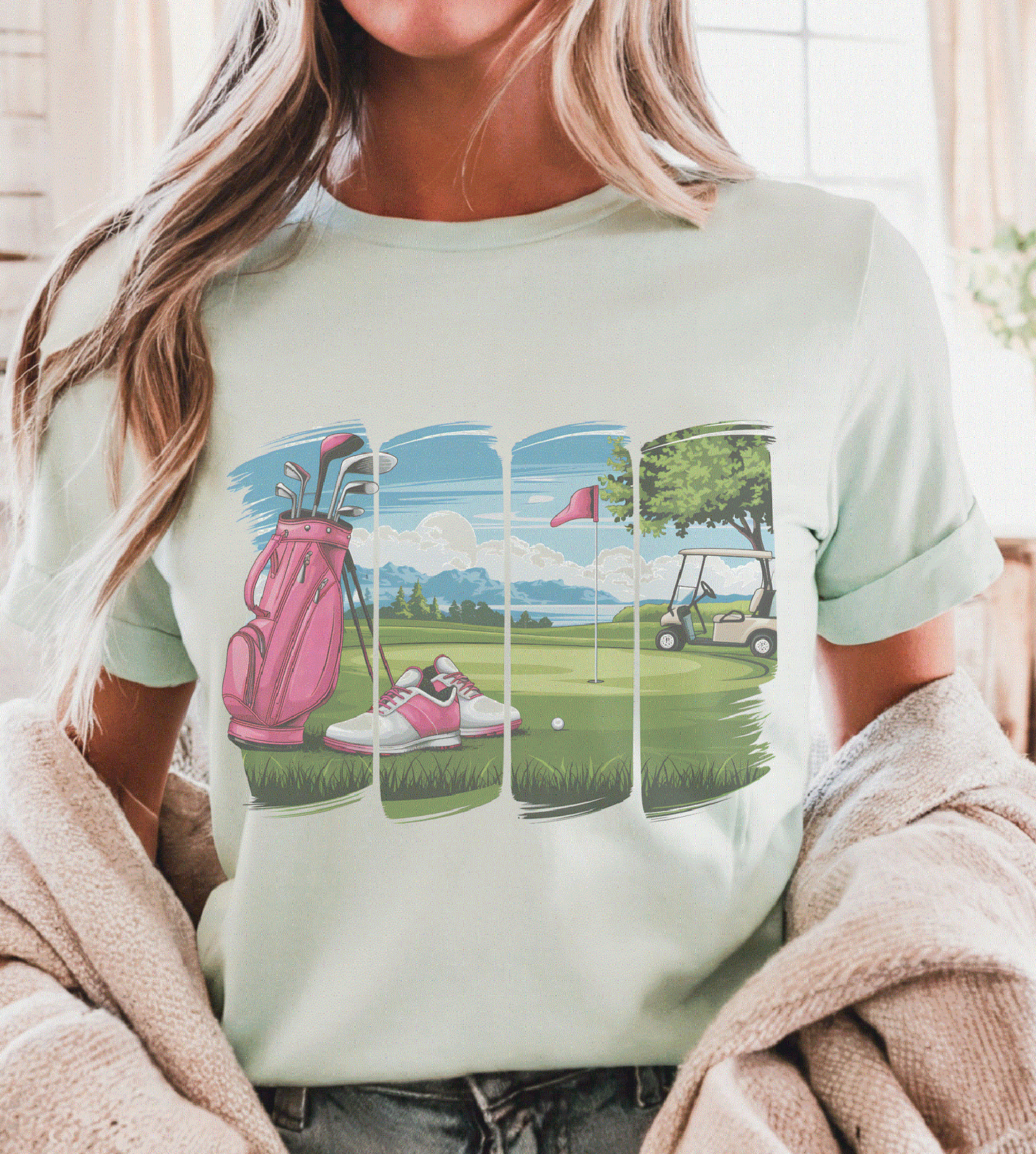 Golf Course Resort Country Club Pink Graphic Tee: Cream