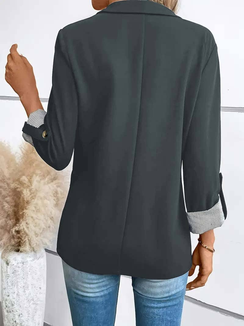 Classic Button-Up Roll Sleeve Blazer