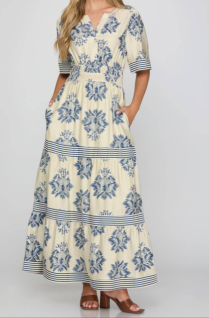 Print Tiered Maxi Dress