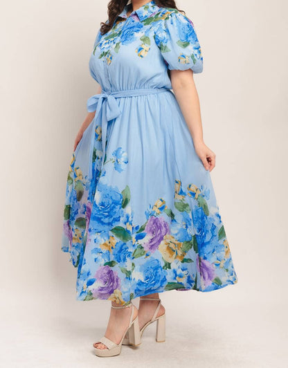 Printed Grace Midi Dress | Light Blue
