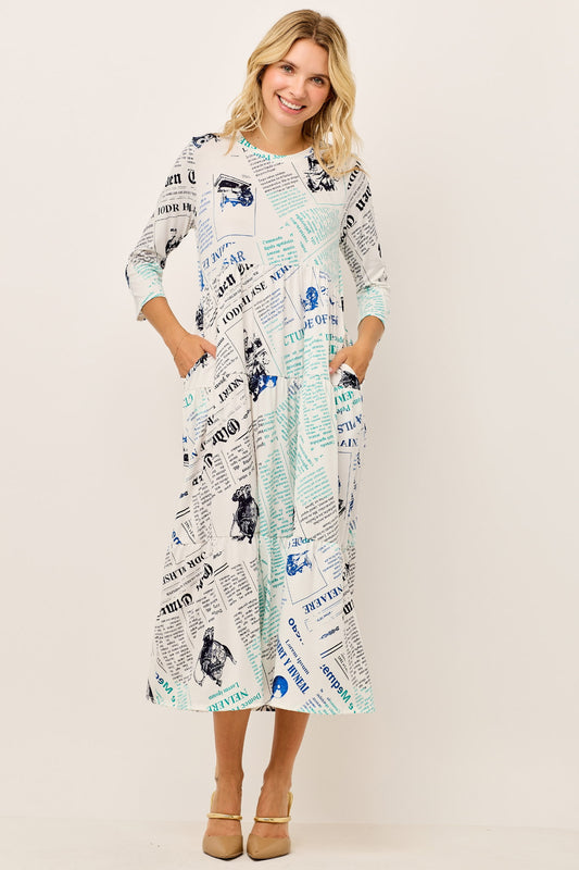 Plus Size Royal Newspaper Modest Tiered Dress